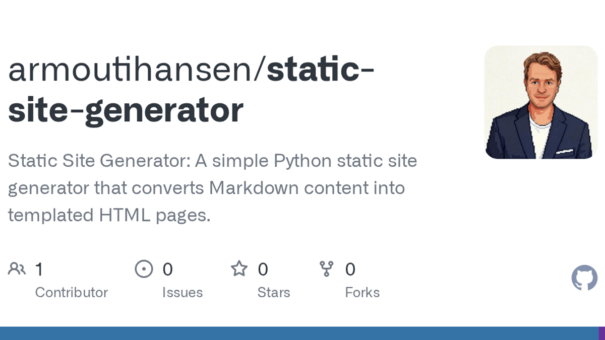 GitHub social preview for the Static Site Generator repository