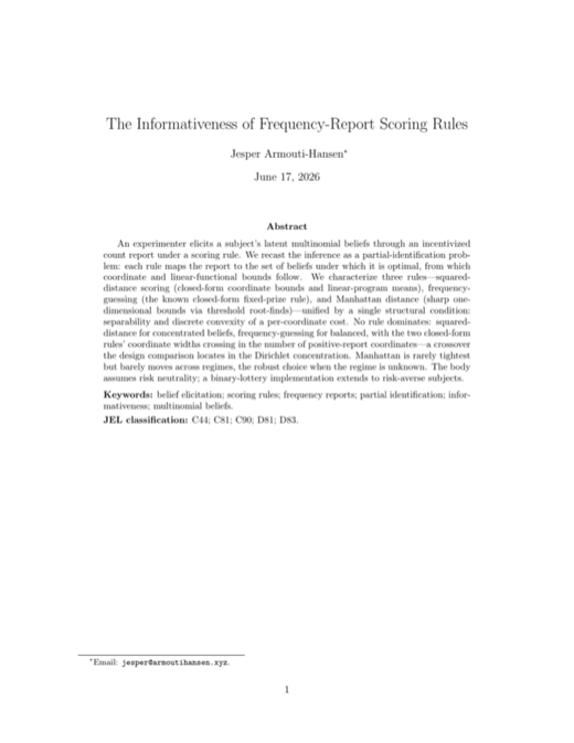 First page of “The Informativeness of Frequency-Report Scoring Rules”